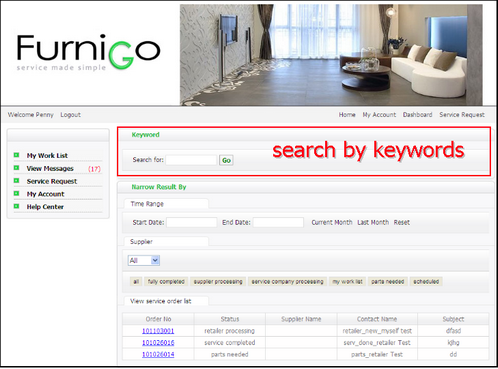list page search by keyword